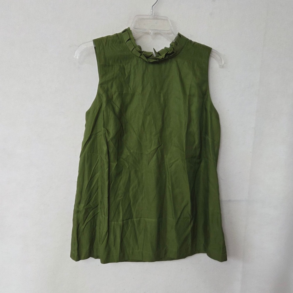 Liz Claiborne Silk Blend Shell Top Women Large Green Ruffle Neck WDMUG980